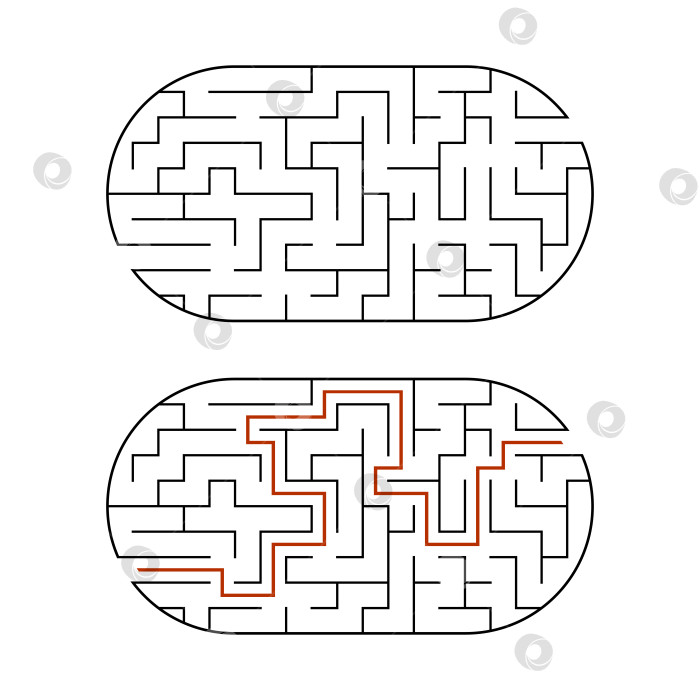 Скачать Черный овальный лабиринт. Игра для детей. Головоломка для детей. Головоломка-лабиринт. Плоская векторная иллюстрация, выделенная на белом фоне. С ответом. фотосток Ozero