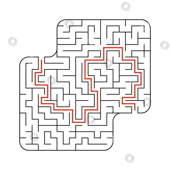 Скачать Абстрактный квадратный лабиринт. Игра для детей. Головоломка для детей. Один вход, один выход. Головоломка-лабиринт. Плоская векторная иллюстрация, изолированная на белом фоне. С ответом. фотосток Ozero