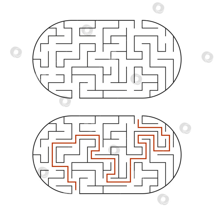 Скачать Черный овальный лабиринт. Игра для детей. Головоломка для детей. Головоломка-лабиринт. Плоская векторная иллюстрация, выделенная на белом фоне. С ответом. фотосток Ozero