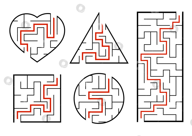 Скачать Набор лабиринтов. Игра для детей. Головоломка для детей. Головоломка-лабиринт. Векторная иллюстрация. фотосток Ozero