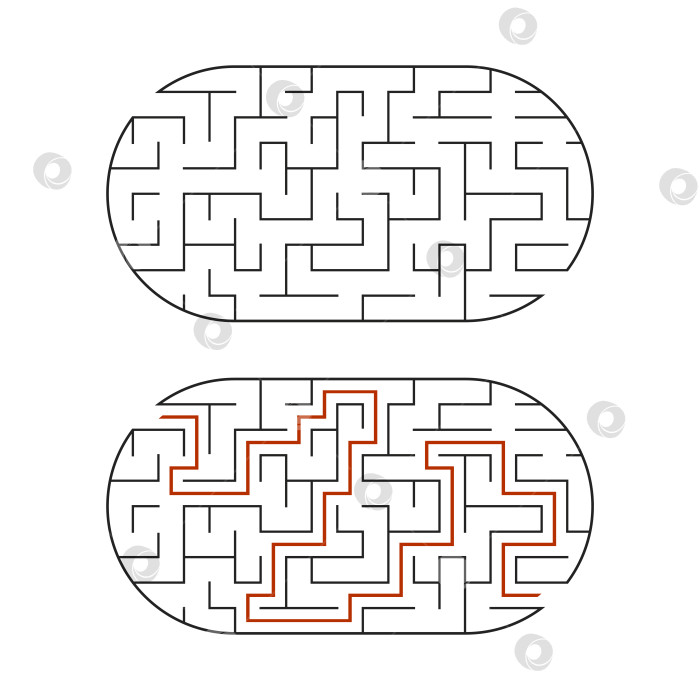Скачать Черный овальный лабиринт. Игра для детей. Головоломка для детей. Головоломка-лабиринт. Плоская векторная иллюстрация, выделенная на белом фоне. С ответом. фотосток Ozero
