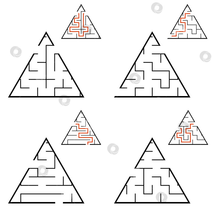 Скачать Набор лабиринтов. Игра для детей. Головоломка для детей. Головоломка-лабиринт. Плоская векторная иллюстрация. фотосток Ozero