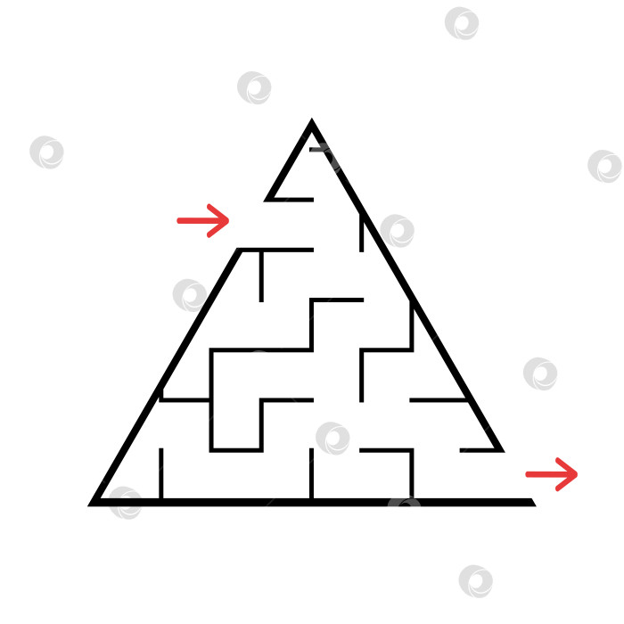 Скачать Черный треугольный лабиринт. Игра для детей. Головоломка для детей. Головоломка-лабиринт. Плоская векторная иллюстрация, изолированная на белом фоне. С местом для вашего изображения. фотосток Ozero