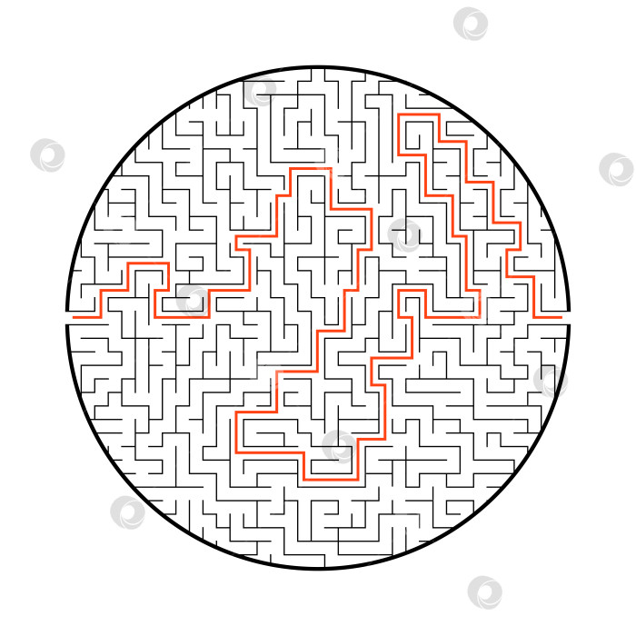 Скачать Абстрактный круглый лабиринт. Игра для детей. Головоломка для детей. Один вход, один выход. Головоломка-лабиринт. Плоская векторная иллюстрация, изолированная на белом фоне. С ответом. фотосток Ozero