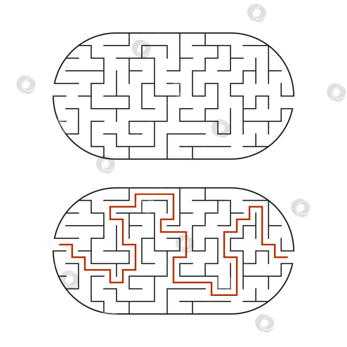 Скачать Черный овальный лабиринт. Игра для детей. Головоломка для детей. Головоломка-лабиринт. Плоская векторная иллюстрация, выделенная на белом фоне. С ответом. фотосток Ozero