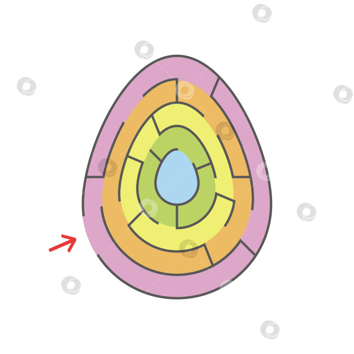 Скачать Цветной овальный лабиринт. Игра для детей. Головоломка для детей. Праздник, яйцо, Пасха. Головоломка-лабиринт. Плоская векторная иллюстрация, изолированная на белом фоне. фотосток Ozero