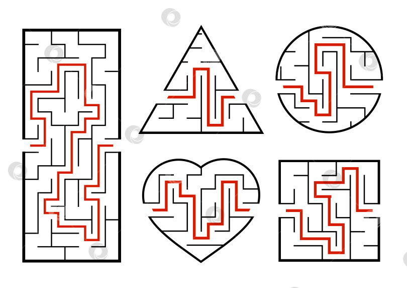 Скачать Набор лабиринтов. Игра для детей. Головоломка для детей. Головоломка-лабиринт. Векторная иллюстрация. фотосток Ozero