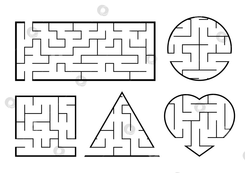 Скачать Набор лабиринтов. Игра для детей. Головоломка для детей. Головоломка-лабиринт. Векторная иллюстрация. фотосток Ozero