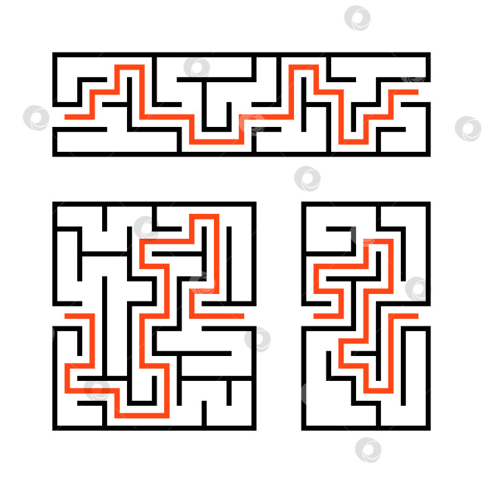 Скачать Набор лабиринтов. Игра для детей. Головоломка для детей. Головоломка-лабиринт. Векторная иллюстрация. фотосток Ozero