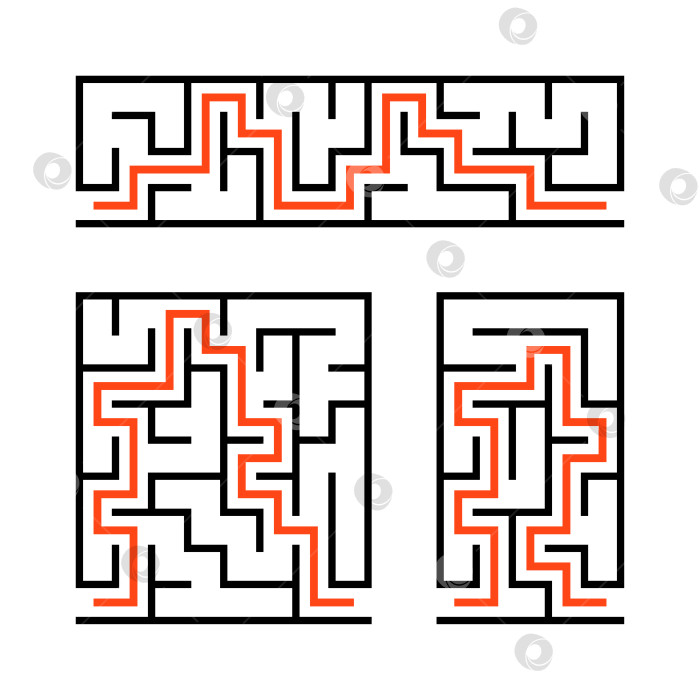 Скачать Набор лабиринтов. Игра для детей. Головоломка для детей. Головоломка-лабиринт. Векторная иллюстрация. фотосток Ozero
