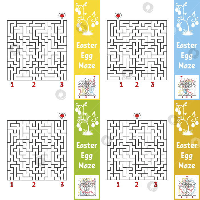 Скачать Набор лабиринтов. Мультяшный стиль. Наглядные таблицы. Страница с заданиями. Игра для детей. Головоломка для детей. Головоломка-лабиринт. Цветная векторная иллюстрация. фотосток Ozero