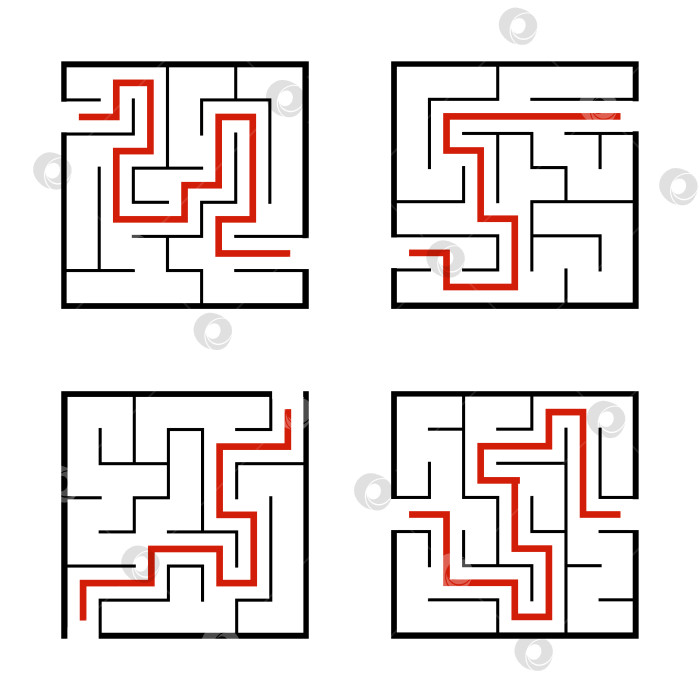 Скачать Набор лабиринтов. Игра для детей. Головоломка для детей. Головоломка-лабиринт. Векторная иллюстрация. фотосток Ozero