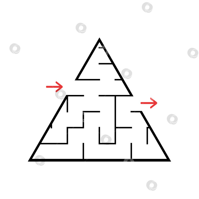 Скачать Черный треугольный лабиринт. Игра для детей. Головоломка для детей. Головоломка-лабиринт. Плоская векторная иллюстрация, изолированная на белом фоне. С местом для вашего изображения. фотосток Ozero