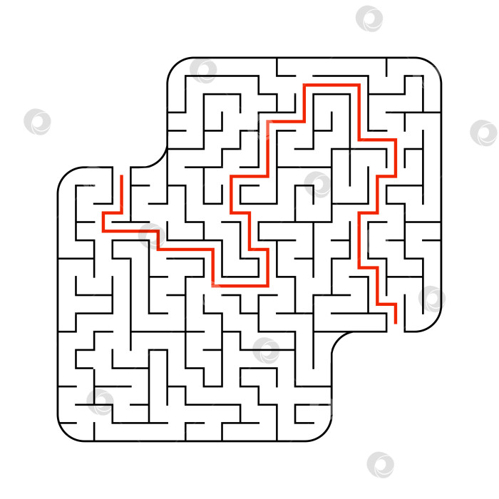 Скачать Абстрактный квадратный лабиринт. Игра для детей. Головоломка для детей. Один вход, один выход. Головоломка-лабиринт. Плоская векторная иллюстрация, изолированная на белом фоне. С ответом. фотосток Ozero