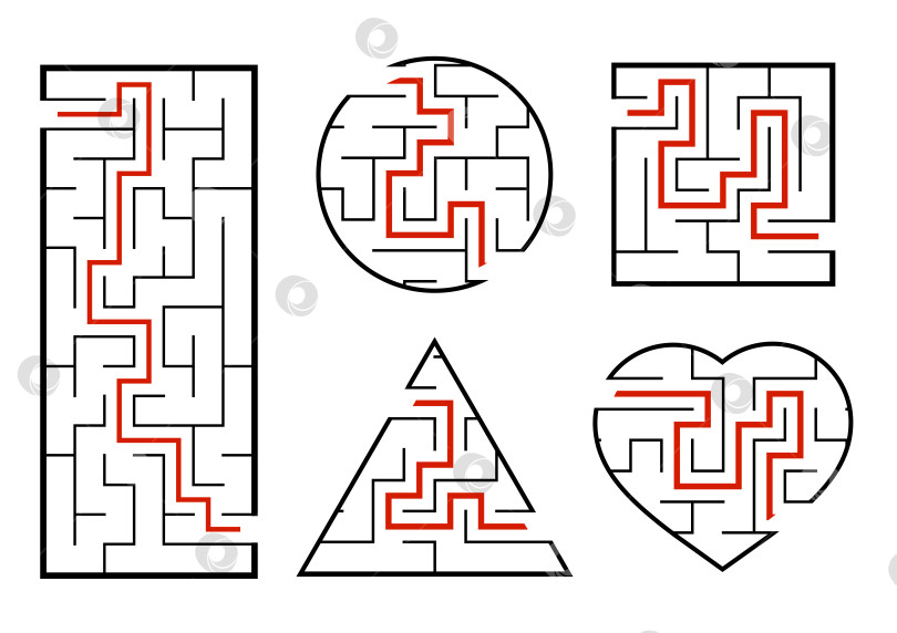 Скачать Набор лабиринтов. Игра для детей. Головоломка для детей. Головоломка-лабиринт. Векторная иллюстрация. фотосток Ozero