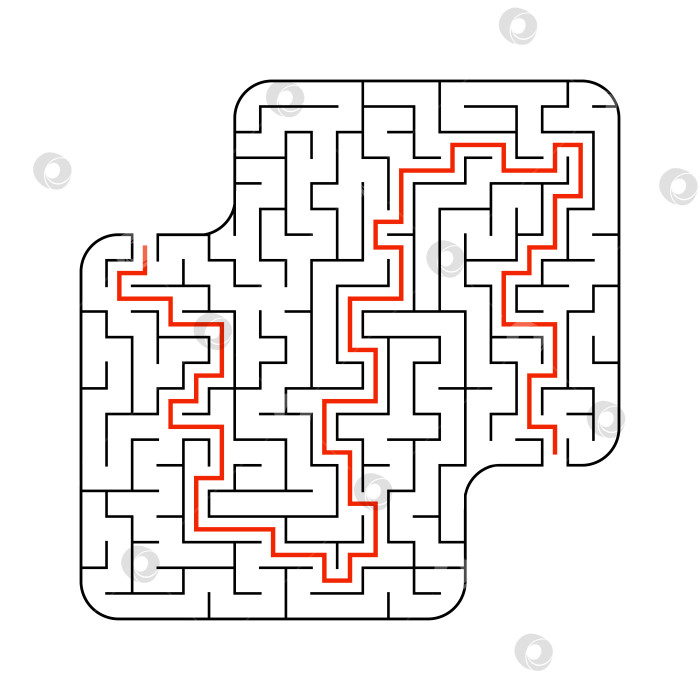 Скачать Абстрактный квадратный лабиринт. Игра для детей. Головоломка для детей. Один вход, один выход. Головоломка-лабиринт. Плоская векторная иллюстрация, изолированная на белом фоне. С ответом. фотосток Ozero