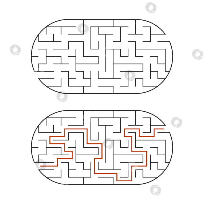 Скачать Черный овальный лабиринт. Игра для детей. Головоломка для детей. Головоломка-лабиринт. Плоская векторная иллюстрация, выделенная на белом фоне. С ответом. фотосток Ozero