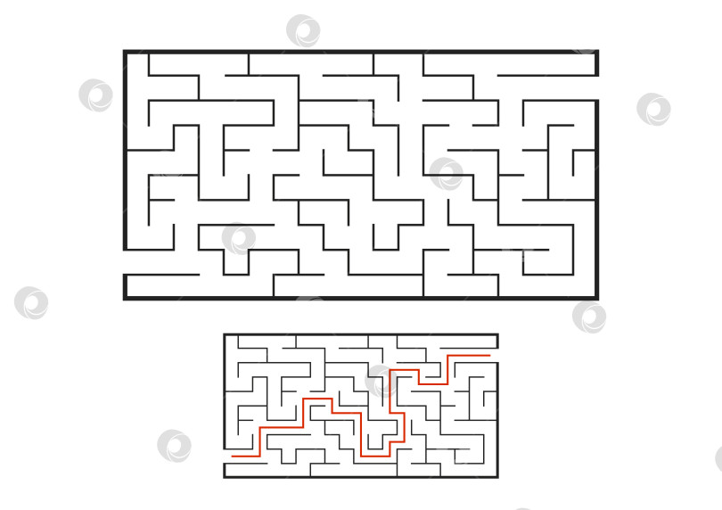 Скачать Черный прямоугольный лабиринт. Игра для детей. Головоломка для детей. Головоломка-лабиринт. Плоская векторная иллюстрация, выделенная на белом фоне. С ответом. фотосток Ozero