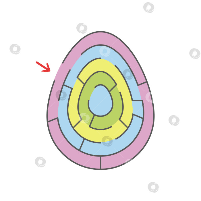 Скачать Цветной овальный лабиринт. Игра для детей. Головоломка для детей. Праздник, яйцо, Пасха. Головоломка-лабиринт. Плоская векторная иллюстрация, изолированная на белом фоне. фотосток Ozero