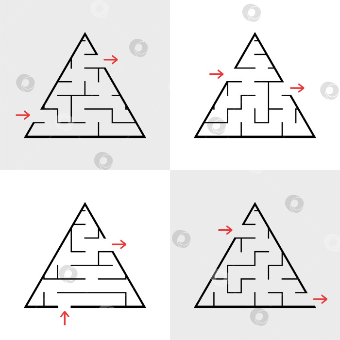 Скачать Набор лабиринтов. Игра для детей. Головоломка для детей. Головоломка-лабиринт. Плоская векторная иллюстрация. фотосток Ozero