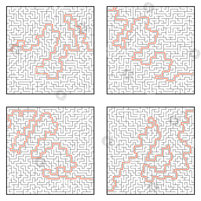 Скачать Набор лабиринтов. Игра для детей. Головоломка для детей. Головоломка-лабиринт. Плоская векторная иллюстрация. фотосток Ozero