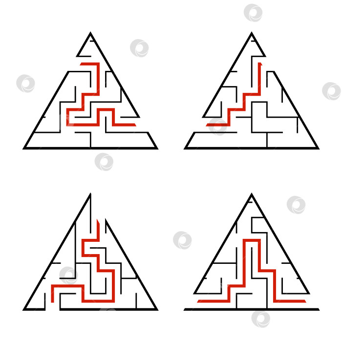 Скачать Набор лабиринтов. Игра для детей. Головоломка для детей. Головоломка-лабиринт. Векторная иллюстрация. фотосток Ozero