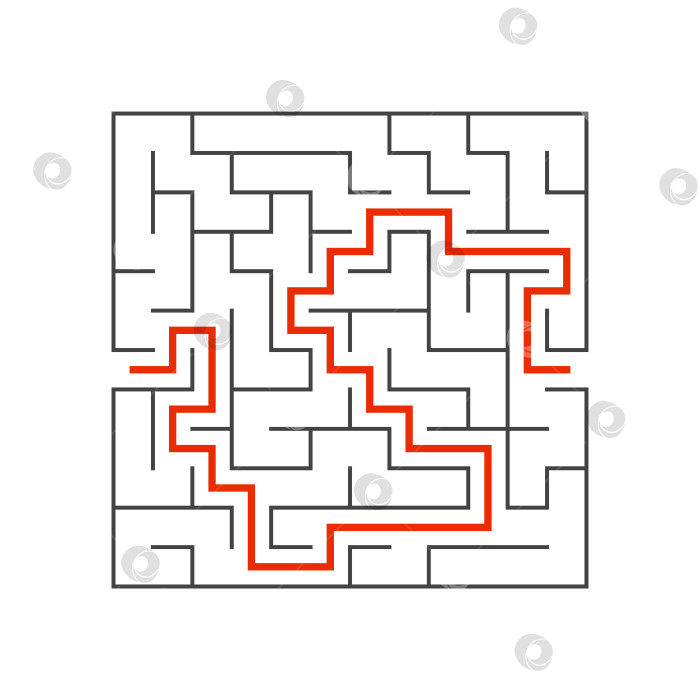 Скачать Абстрактный квадратный лабиринт. Игра для детей. Головоломка для детей. Один вход, один выход. Головоломка-лабиринт. Плоская векторная иллюстрация, изолированная на белом фоне. С ответом. фотосток Ozero