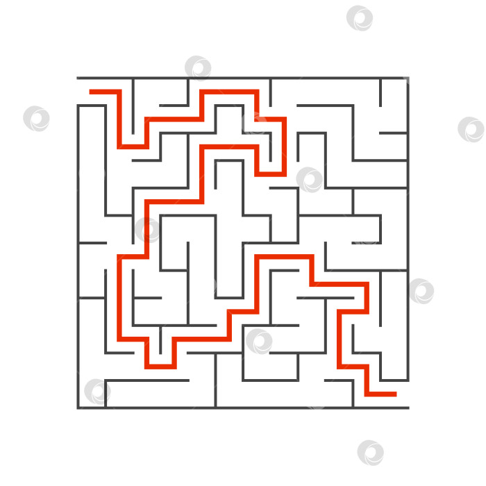 Скачать Абстрактный квадратный лабиринт. Игра для детей. Головоломка для детей. Один вход, один выход. Головоломка-лабиринт. Плоская векторная иллюстрация, изолированная на белом фоне. С ответом. фотосток Ozero