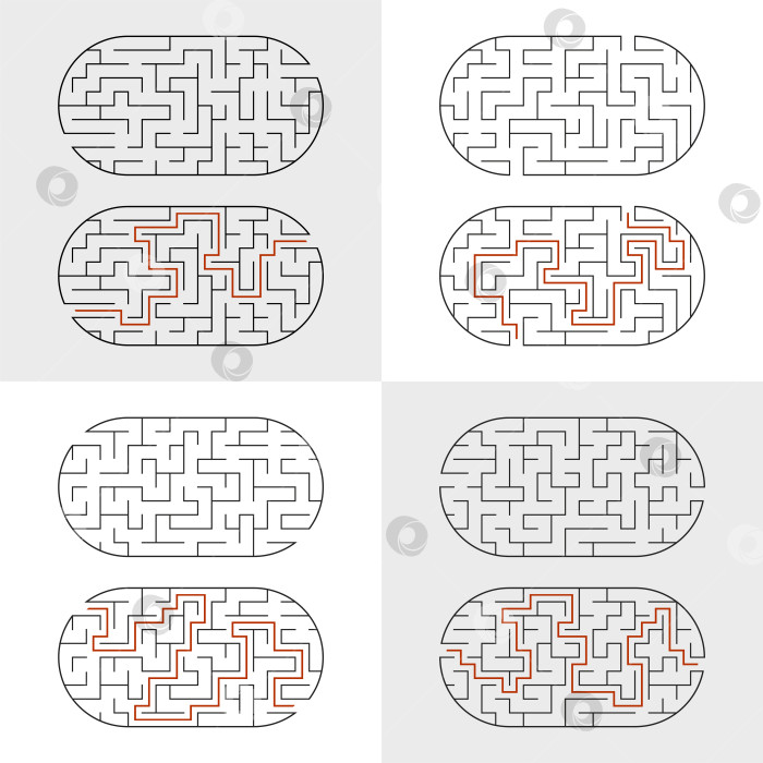 Скачать Набор лабиринтов. Игра для детей. Головоломка для детей. Головоломка-лабиринт. Плоская векторная иллюстрация. фотосток Ozero