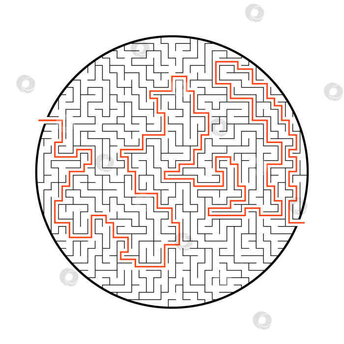 Скачать Абстрактный круглый лабиринт. Игра для детей. Головоломка для детей. Один вход, один выход. Головоломка-лабиринт. Плоская векторная иллюстрация, изолированная на белом фоне. С ответом. фотосток Ozero