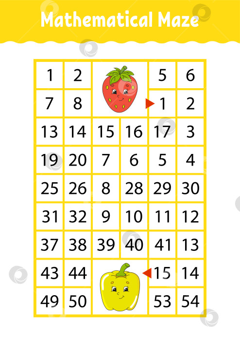 Скачать Математический лабиринт. Игра для детей. Забавный лабиринт. Развивающий лист для обучения. Страница с упражнениями. Головоломка для детей. Милый мультяшный стиль. Загадка для дошкольников. Логическая головоломка. Цветная векторная иллюстрация. фотосток Ozero