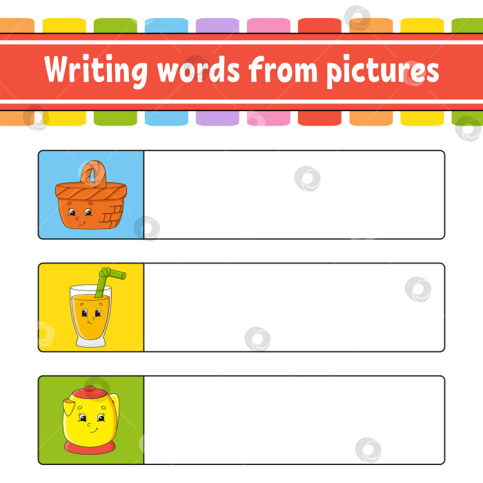 Скачать Составление слов по картинкам. Развивающий лист для обучения. Обучающая игра для детей. Страница с упражнениями. Головоломка для детей. Загадка для дошкольников. Изолированная векторная иллюстрация. Мультяшный стиль. фотосток Ozero
