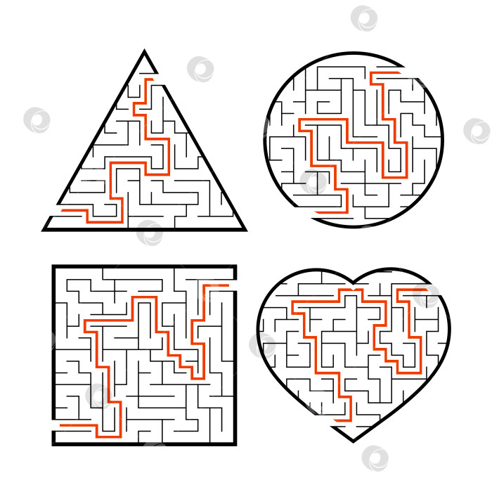 Скачать Набор лабиринтов. Игра для детей. Головоломка для детей. Головоломка-лабиринт. Найди правильный путь. Векторная иллюстрация. фотосток Ozero