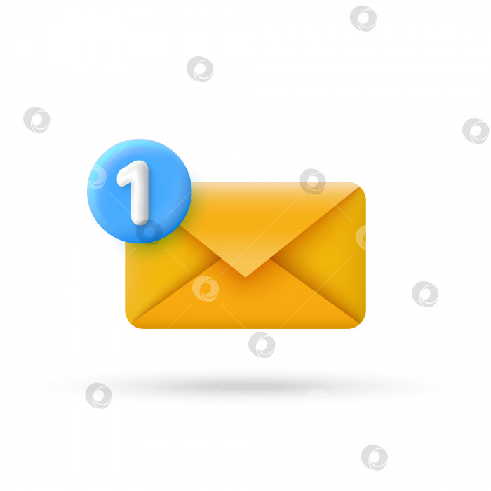 Скачать Значок конверта электронной почты с одним непрочитанным сообщением в минималистичном 3d-мультяшном стиле. фотосток Ozero