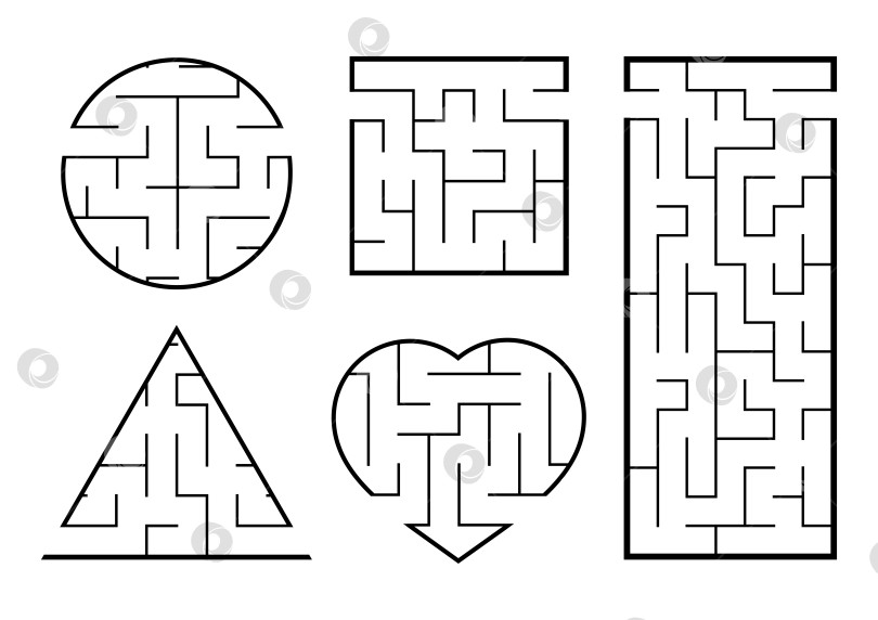 Скачать Набор лабиринтов. Игра для детей. Головоломка для детей. Головоломка-лабиринт. Найди правильный путь. Векторная иллюстрация. фотосток Ozero