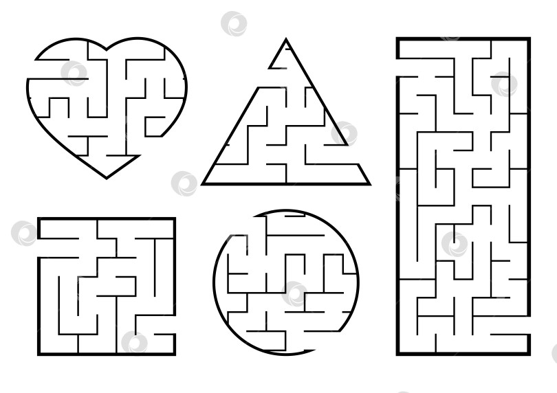 Скачать Набор лабиринтов. Игра для детей. Головоломка для детей. Головоломка-лабиринт. Найди правильный путь. Векторная иллюстрация. фотосток Ozero