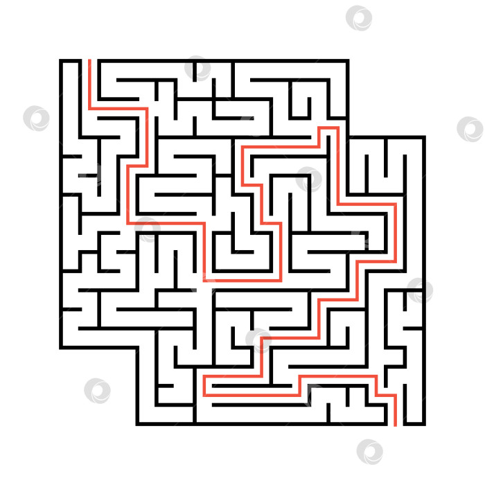 Скачать Абстрактный квадратный лабиринт с входом и выходом. Простая плоская векторная иллюстрация, выделенная на белом фоне. С местом для ваших рисунков. С ответом. фотосток Ozero