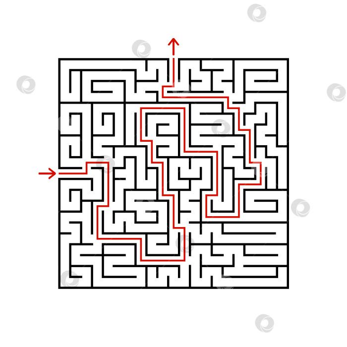 Скачать Черный квадратный лабиринт с входом и выходом. Игра для детей и взрослых. Простая плоская векторная иллюстрация, выделенная на белом фоне. С ответом. фотосток Ozero