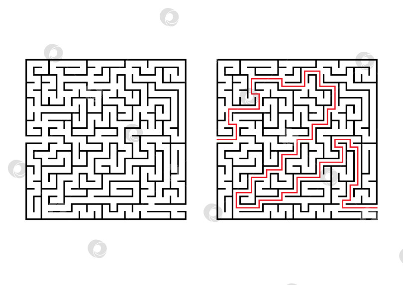 Скачать Абстрактный квадратный лабиринт. Простая плоская векторная иллюстрация, выделенная на белом фоне. С ответом. фотосток Ozero