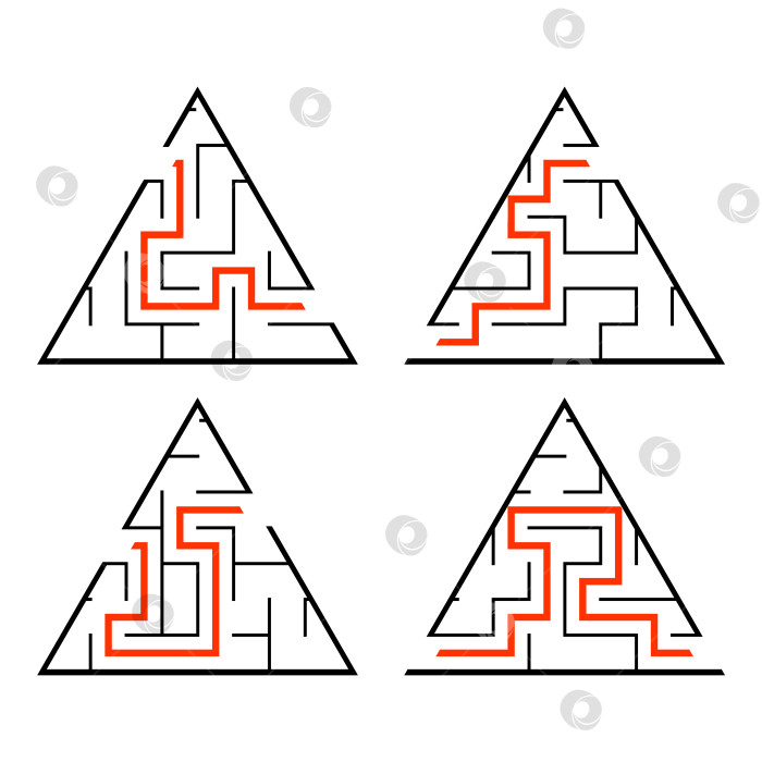 Скачать Набор лабиринтов. Игра для детей. Головоломка для детей. Головоломка-лабиринт. Найди правильный путь. Векторная иллюстрация. фотосток Ozero