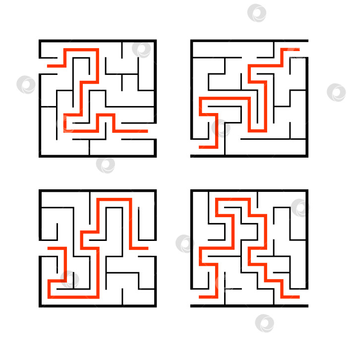 Скачать Набор лабиринтов. Игра для детей. Головоломка для детей. Головоломка-лабиринт. Найди правильный путь. Векторная иллюстрация. фотосток Ozero