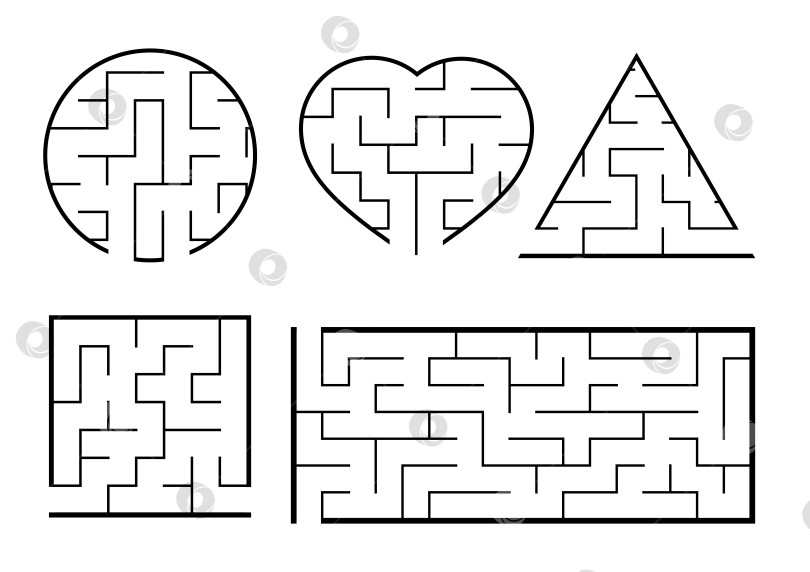 Скачать Набор лабиринтов. Игра для детей. Головоломка для детей. Головоломка-лабиринт. Найди правильный путь. Векторная иллюстрация. фотосток Ozero