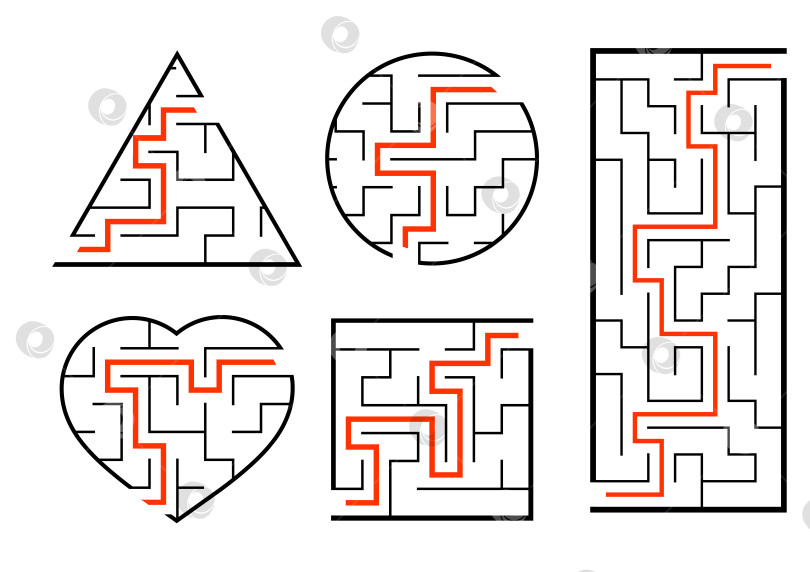 Скачать Набор лабиринтов. Игра для детей. Головоломка для детей. Головоломка-лабиринт. Найди правильный путь. Векторная иллюстрация. фотосток Ozero