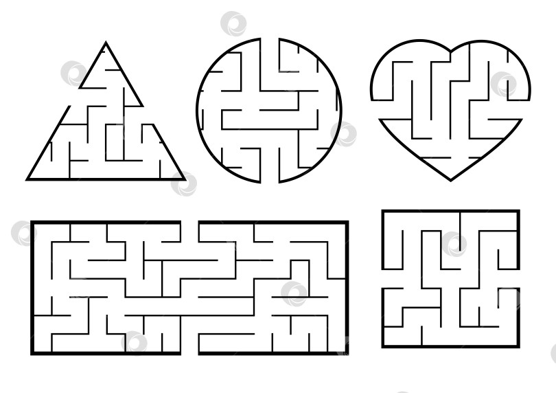 Скачать Набор лабиринтов. Игра для детей. Головоломка для детей. Головоломка-лабиринт. Найди правильный путь. Векторная иллюстрация. фотосток Ozero