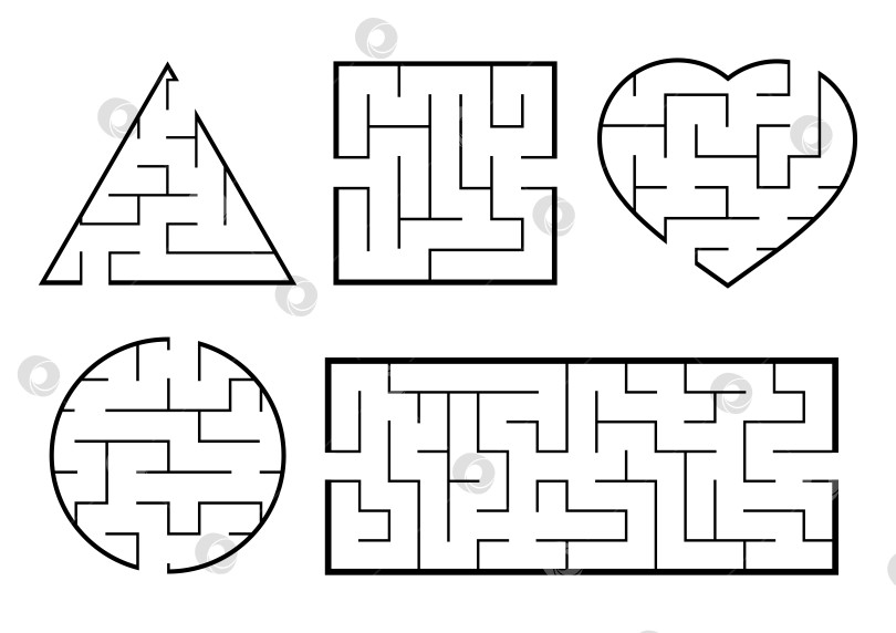 Скачать Набор лабиринтов. Игра для детей. Головоломка для детей. Головоломка-лабиринт. Найди правильный путь. Векторная иллюстрация. фотосток Ozero