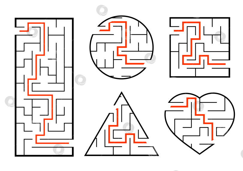 Скачать Набор лабиринтов. Игра для детей. Головоломка для детей. Головоломка-лабиринт. Найди правильный путь. Векторная иллюстрация. фотосток Ozero