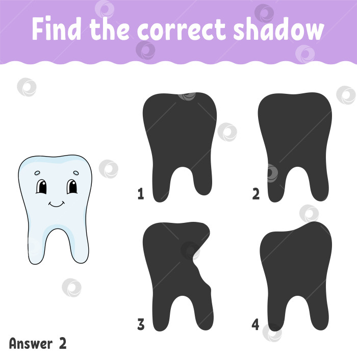 Скачать Найдите правильную тень. Развивающий лист для обучения. Игра на подбор сочетаний для детей. Страница с заданиями. Головоломка для детей. Загадка для дошкольников. Симпатичный персонаж. Изолированная векторная иллюстрация. Мультяшный стиль. фотосток Ozero