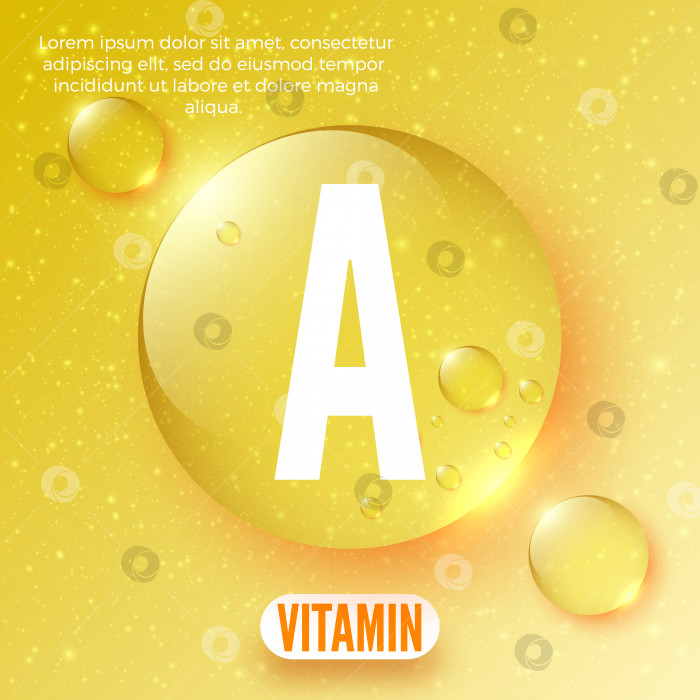 Скачать Дизайн упаковки для комплекса витамина А. Блестящая золотистая круглая капля. фотосток Ozero