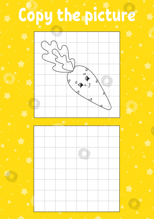 Скачать Скопируйте картинку. Страницы книжки-раскраски для детей. Развивающий лист для обучения. Игра для детей. Тренируйте почерк. Забавный персонаж. Милая мультяшная векторная иллюстрация. фотосток Ozero