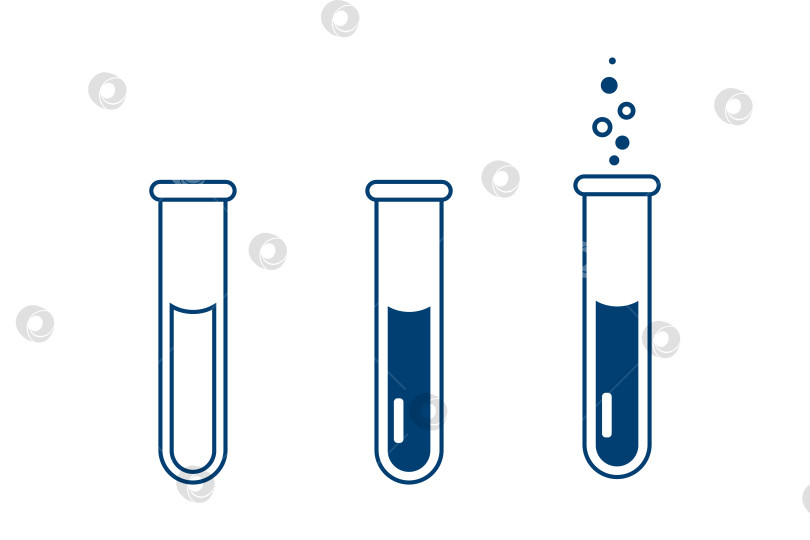 Скачать Химическая пробирка. Лабораторная посуда для анализа, исследований. Химическая реакция. Иллюстрации на тему химии, биологии, биотехнологии. фотосток Ozero